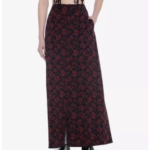 Black & Red Floral Skull Maxi Skirt